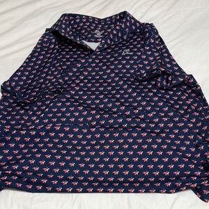 Rhoback Navy Polo with Red and White Pattern